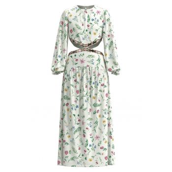Rochie midi cu imprimeu floral si decupaje