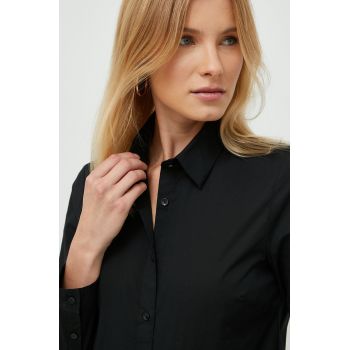 Sisley camasa femei, culoarea negru, cu guler clasic, regular ieftina