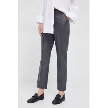 Sisley pantaloni femei, culoarea gri, drept, high waist