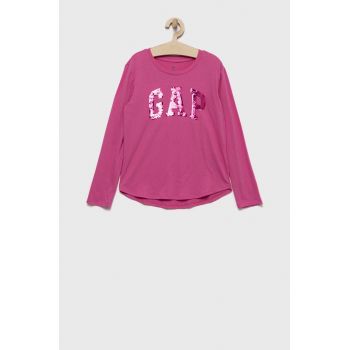 GAP longsleeve din bumbac pentru copii culoarea violet