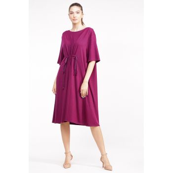 Rochie bordo din vascoza cu snur in talie