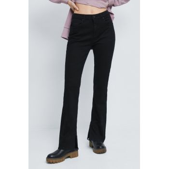 Medicine pantaloni femei, culoarea negru, evazati, high waist