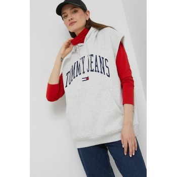 Tommy Jeans bluza femei, culoarea gri, cu imprimeu