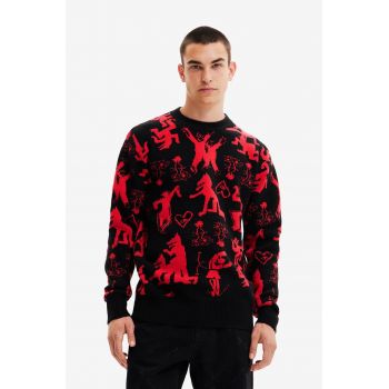 Desigual pulover din amestec de lana barbati, culoarea negru, călduros