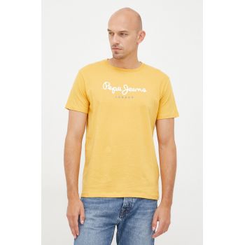 Pepe Jeans tricou din bumbac culoarea galben, cu imprimeu