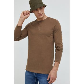Solid longsleeve din bumbac culoarea maro, neted