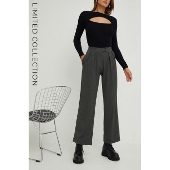 Answear Lab pantaloni femei, culoarea gri, drept, high waist