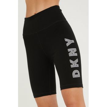 Dkny pantaloni scurti femei, culoarea negru, cu imprimeu, high waist