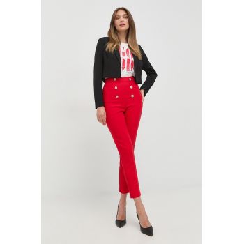 Morgan pantaloni femei, culoarea rosu, drept, high waist