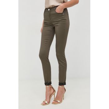 Morgan pantaloni femei, culoarea verde, drept, high waist