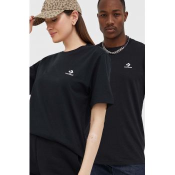 Converse tricou din bumbac culoarea negru, neted de firma original