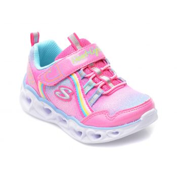 Pantofi sport SKECHERS roz, HEART LIGHTS, din material textil si piele ecologica