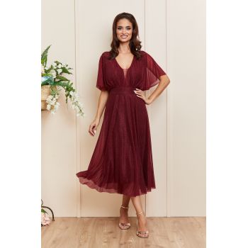 Rochie de ocazie din voal cu glitter Darling Bordo