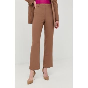 Bardot pantaloni femei, culoarea maro, drept, high waist