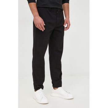 Emporio Armani pantaloni de bumbac barbati, culoarea negru, drept de firma originali