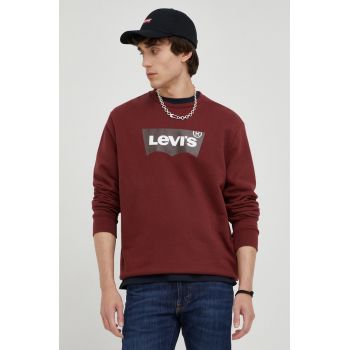 Levi's hanorac de bumbac barbati, culoarea bordo, cu imprimeu de firma original