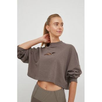 Reebok bluză trening Studio Vector femei, culoarea maro, neted