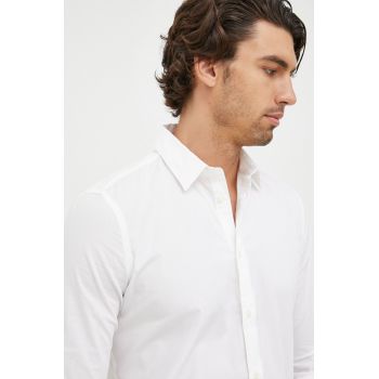 Sisley camasa barbati, culoarea alb, cu guler clasic, slim de firma originala