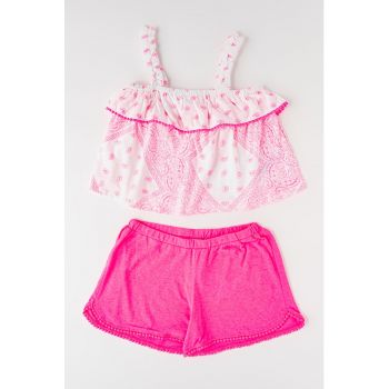 Set de top cu model paisley si pantaloni scurti - 2 piese