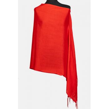 Esarfa rosie dreptunghiulara din material tip cashmere