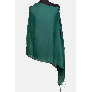 Esarfa verde inchis dreptunghiulara din material tip cashmere