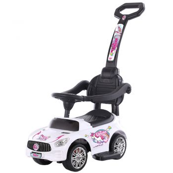 Masinuta copii de impins Chipolino Unicorn white cu maner si bara de siguranta detasabile, spatiu de depozitare sub sezut, suport pentru picioare recomandata copiilor cu varsta mai mare de 1,5 ani