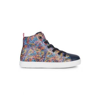 Pantofi sport mid-high de piele ecologica cu imprimeu grafic Pantofi sport mid-high de piele ecologica cu imprimeu grafic