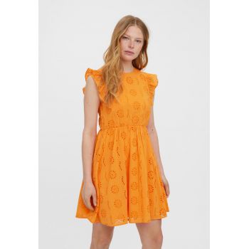 Rochie de bumbac cu broderie Sangallo