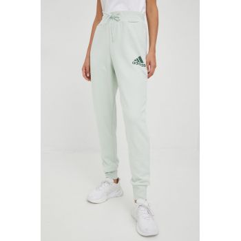 adidas pantaloni de trening femei, culoarea verde, cu imprimeu