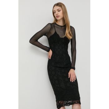 Bardot rochie culoarea negru, midi, mulata