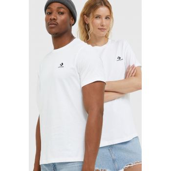 Converse tricou din bumbac culoarea alb, neted 10023876.A01-WHITE de firma original