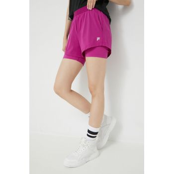 Fila pantaloni scurți de alergare Racine femei, culoarea violet, neted, high waist