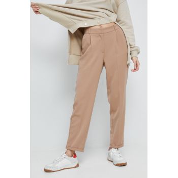 Medicine pantaloni femei, culoarea bej, drept, high waist