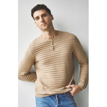 Medicine pulover de bumbac barbati, culoarea bej, light de firma original