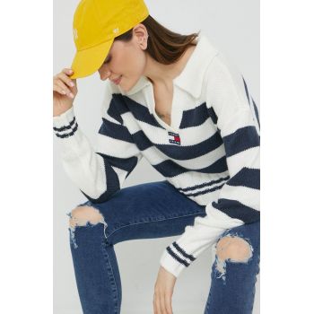 Tommy Jeans pulover din amestec de lana femei, culoarea albastru marin, ieftin