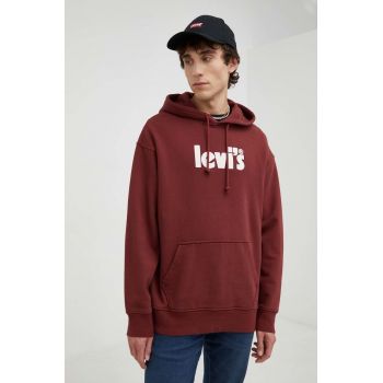 Levi's hanorac de bumbac barbati, culoarea bordo, cu imprimeu ieftin