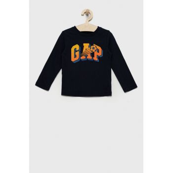 GAP longsleeve din bumbac pentru copii culoarea albastru marin, cu imprimeu