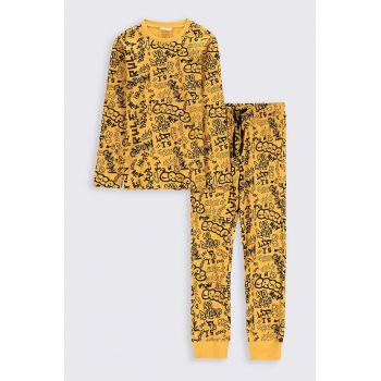 Coccodrillo pijamale de bumbac pentru copii culoarea galben, modelator