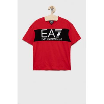 EA7 Emporio Armani tricou de bumbac pentru copii culoarea rosu, cu imprimeu