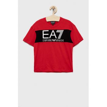 EA7 Emporio Armani tricou de bumbac pentru copii culoarea rosu, cu imprimeu