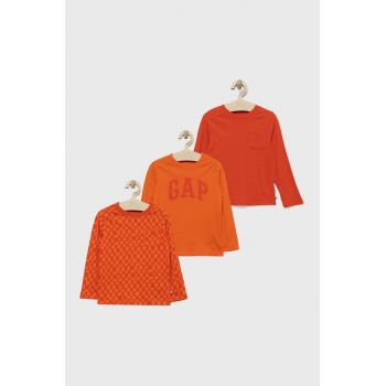 GAP longsleeve din bumbac pentru copii culoarea portocaliu, cu imprimeu