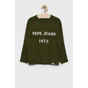 Pepe Jeans hanorac de bumbac pentru copii culoarea verde, cu imprimeu