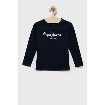 Pepe Jeans longsleeve din bumbac pentru copii culoarea albastru marin, cu imprimeu