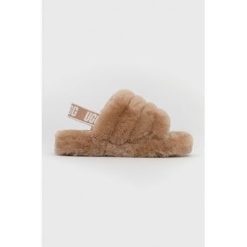 UGG papuci de lana pentru copii Fluff Yeah Slide culoarea maro ieftini