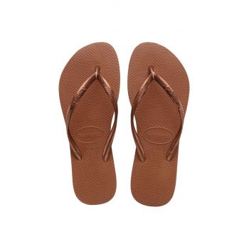 Havaianas slapi Slim femei, culoarea auriu, cu toc plat