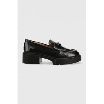 Coach mocasini de piele Leah Loafer Leah femei, culoarea negru, cu platforma CB990