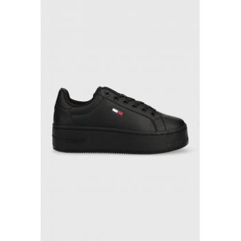 Tommy Jeans sneakers din piele Tommy Jeans Flatform Ess culoarea negru