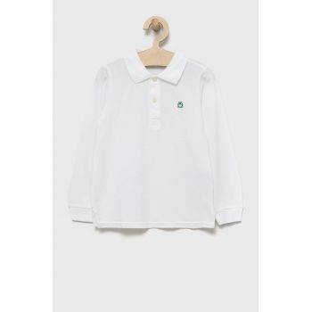 United Colors of Benetton longsleeve din bumbac pentru copii culoarea alb, neted