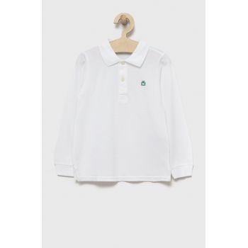 United Colors of Benetton longsleeve din bumbac pentru copii culoarea alb, neted