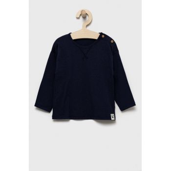 United Colors of Benetton longsleeve copii culoarea albastru marin, neted